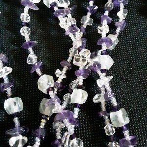 Lariat Rope Neclace Purple(amethsyt?)seed bead crystal